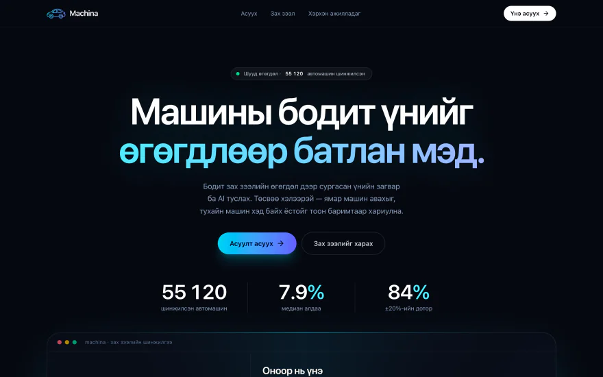 Machina AI шинжилгээний системийн дэлгэцийн зураг